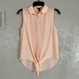 Sheer peach button up shirt
